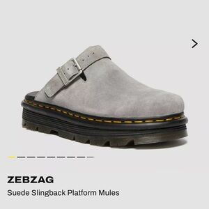 Dr Martens Gray Suede Slingback Platform Zebzag Mules